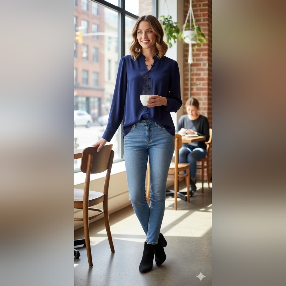 Express Royal Blue Ruffled Blouse